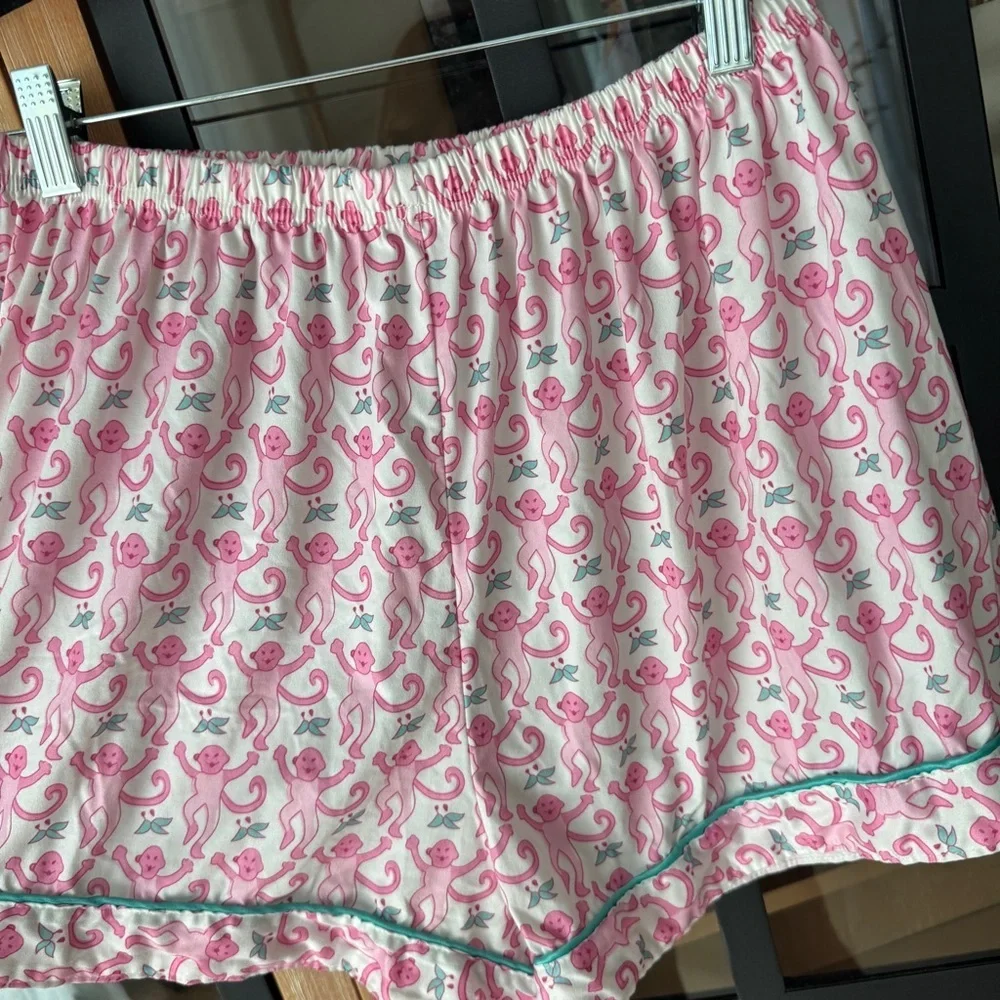 Monkey Pajamas shorts print rollerrabbit pink green trim amazon